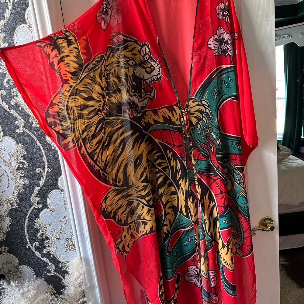 Red Tiger Print Kimono